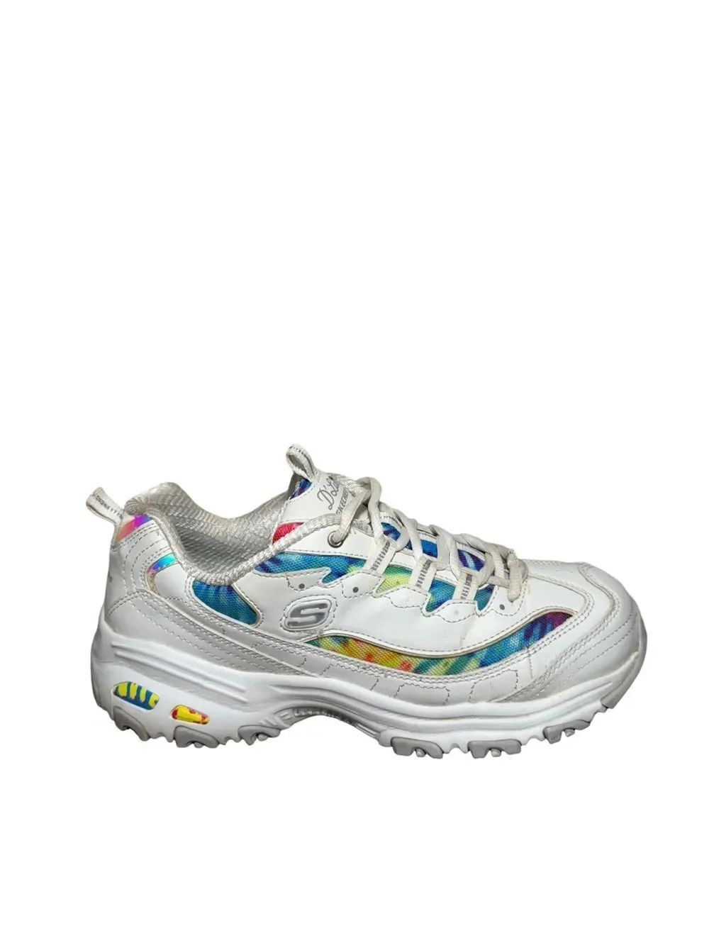 Skechers women’s White Sneakers with Rainbow Accent size 10